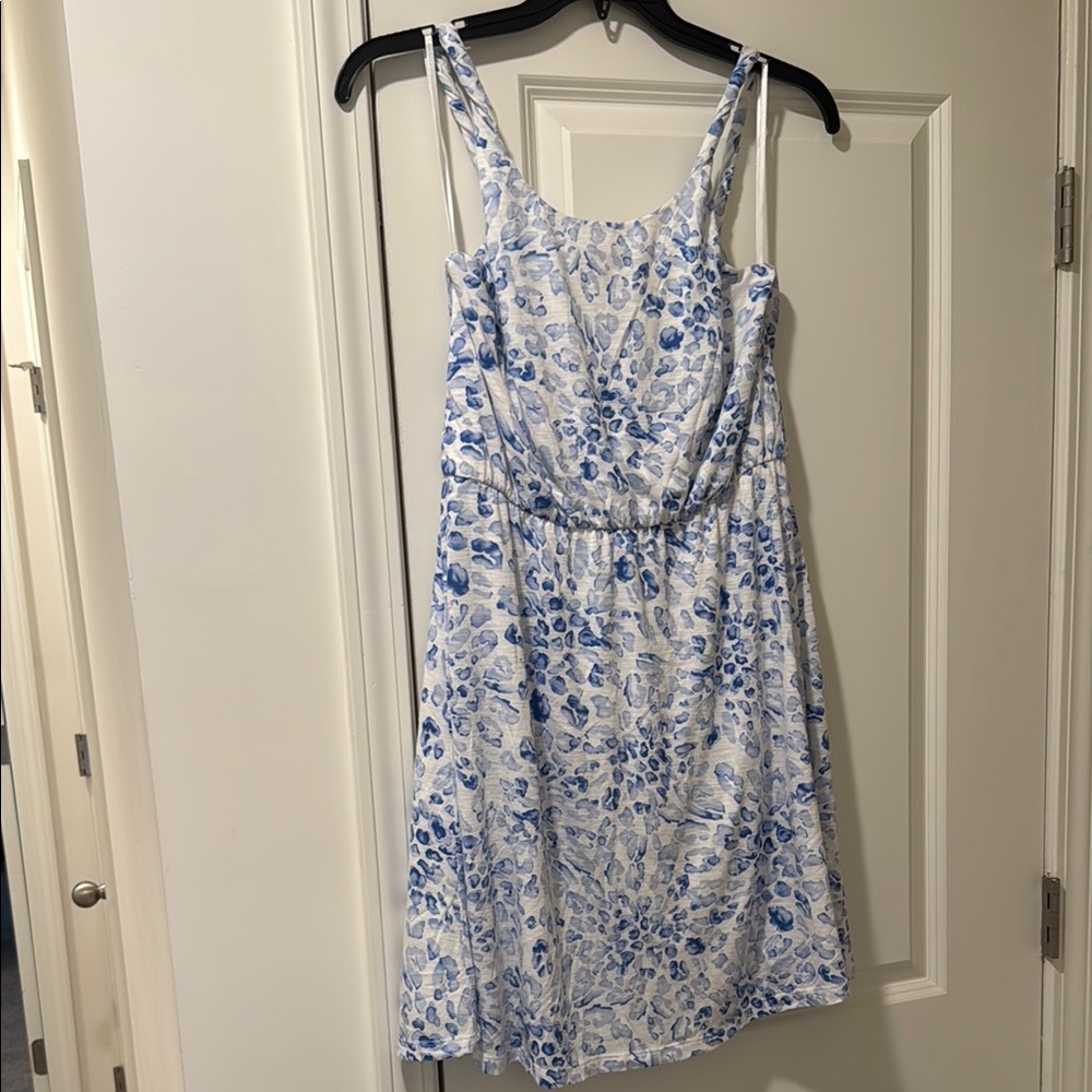 Loft Blue and White Dress with Twisted Strap Detail